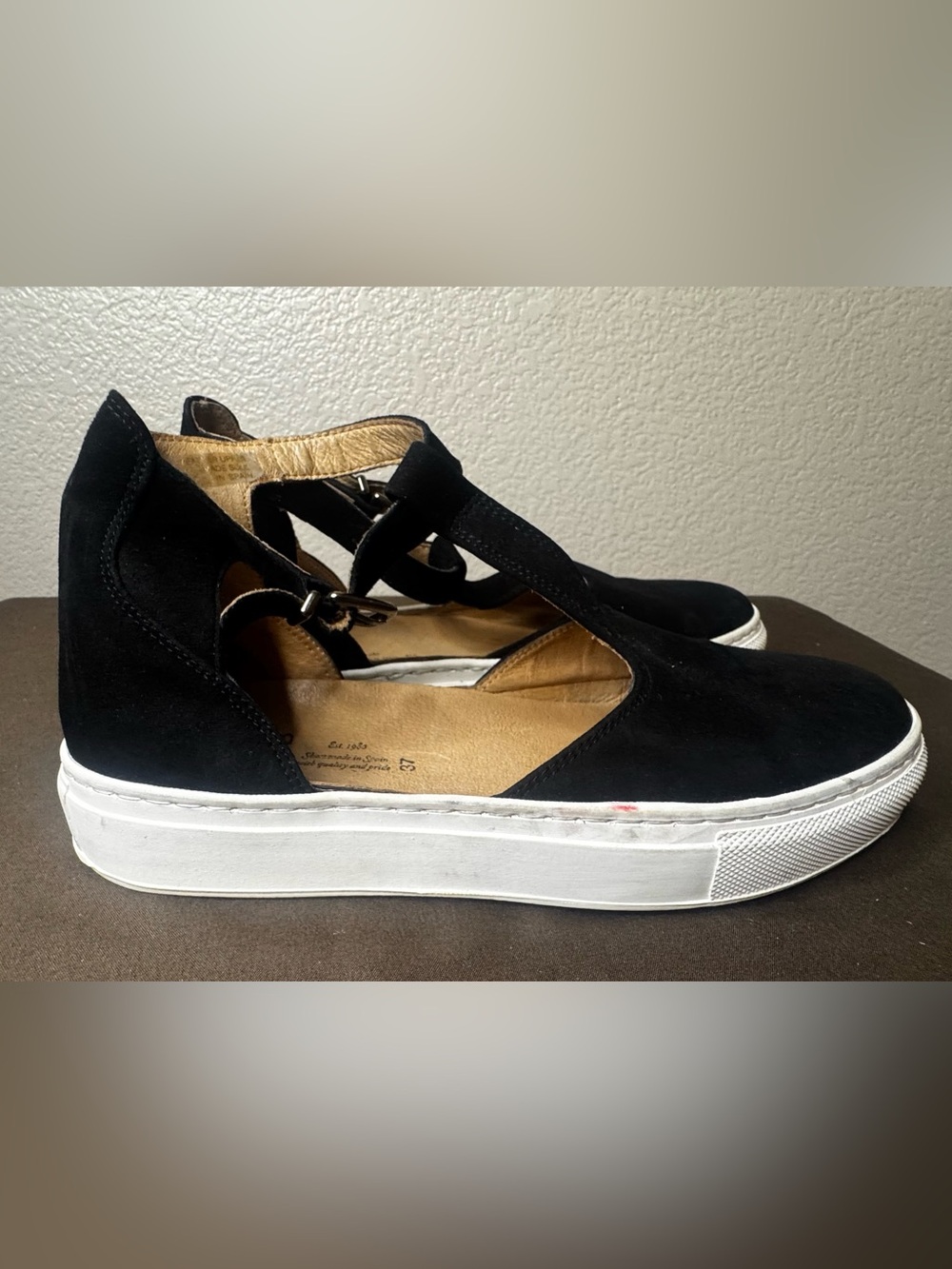 KMB Leather T-Strap Platform Sneakers Black Anthropologie Style 37